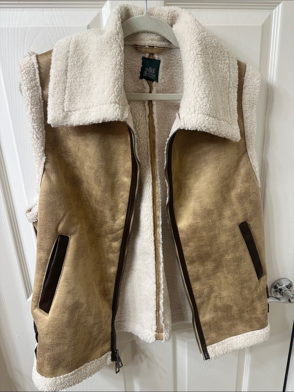 Wild Fable Cream & Tan Faux Suede Sherpa Vest